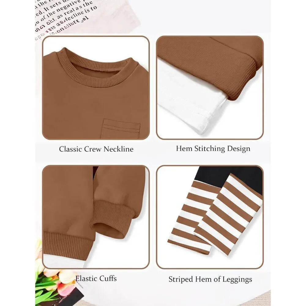 Little Girls Clothes 2Pcs Girls Outfits Pullover Sweatsuit Patchwork Striped Leg